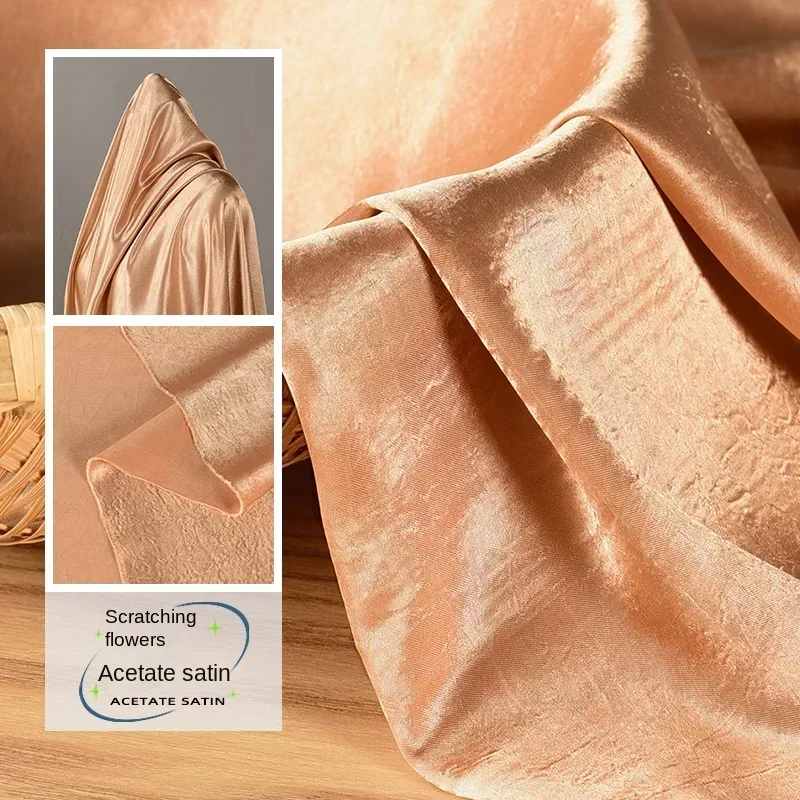 Acetic Acid Satin Fabric Pleated Silk Smooth Drape Dress Shirt Wholesale Cloth Diy Sewing Meters Pure Polyester Material