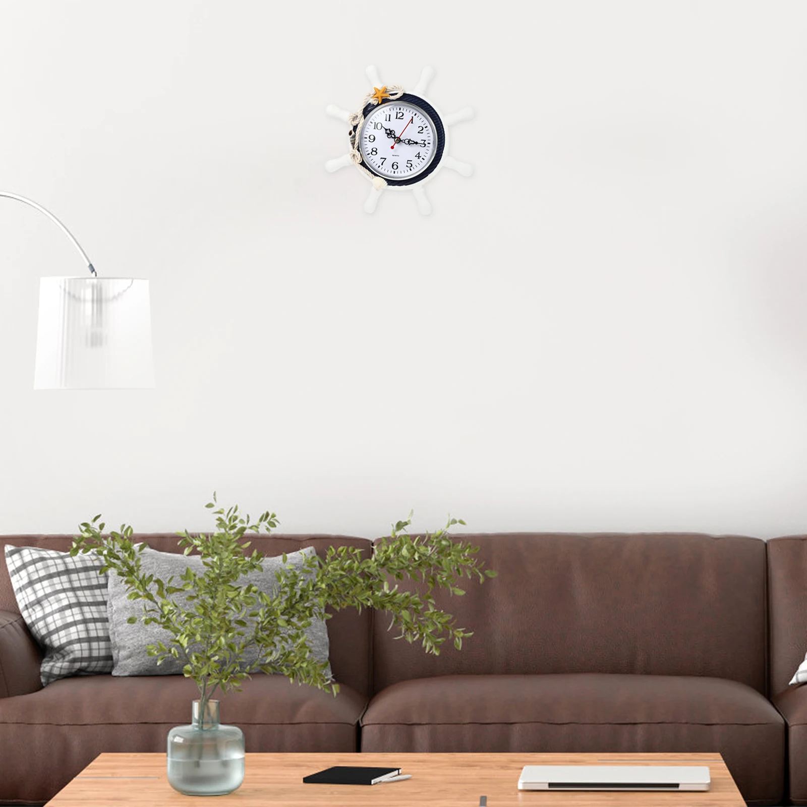 

Mediterranean Style Wall Clock Silent Wooden Frame Rope Decor Home Decoration Bedroom Living Room Kitchen Waterproof