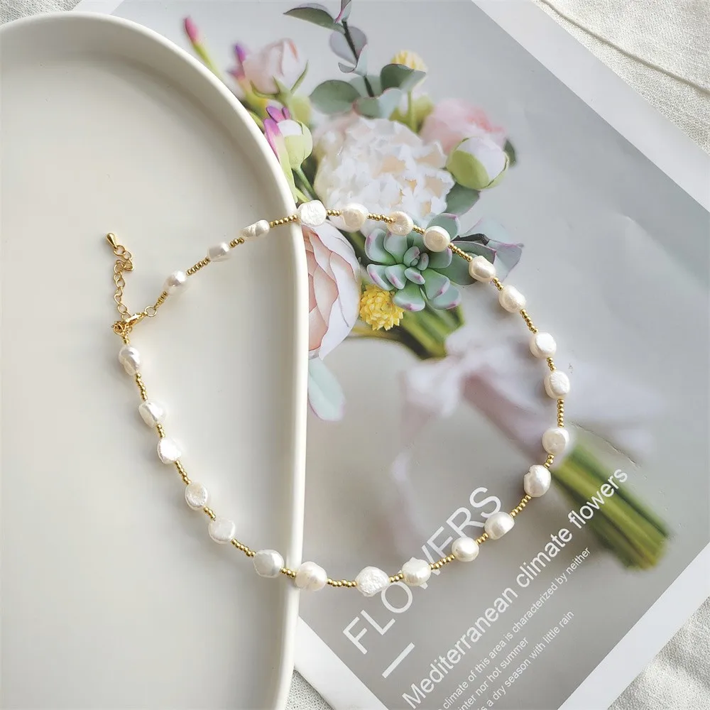 KKBEAD 2023 New In Natural Freshwater Pearl Necklaces Gold Plated Beaded Necklace Choker for Women Jewelry Gift for Friends Gift