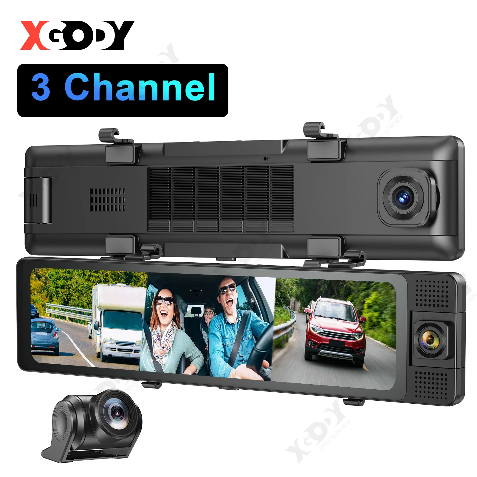 XGODY 4K 3-Channel Mirror 11.26 Inch Night Vision Dash Cam Front&Rear&Inside Touch Screen WiFi G-sensor