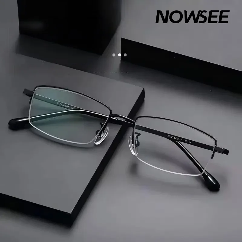 

Men Alloy Titanium Half Frame Eyeglasses Frame Business Minimalist Classic Design Anti Blue Lights Prescription Eyewear