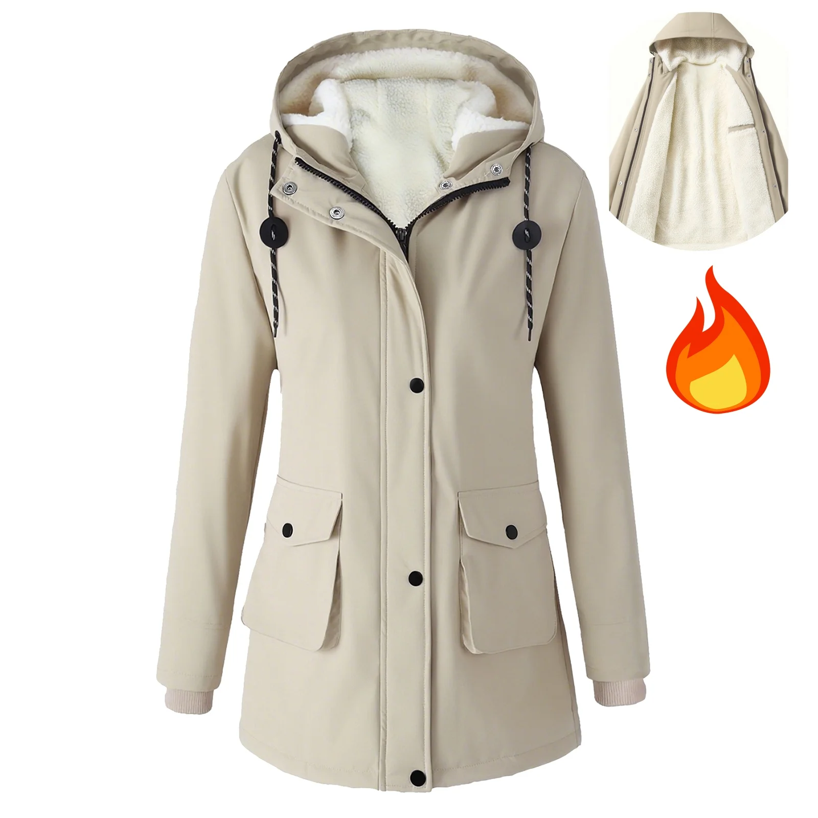 حجم كبير سترة المرأة القطيفة الخريف الشتاء منتصف طول أفخم اصطف القطن معطف عادية بلون الرباط مقنعين الستر #1