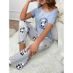 Blue Panda Women Pajamas Set Autumn Winter Short Sleeves Long Pants Cute Pyjamas Kawaii Sleepwear Cozy Pijamas Soft Pjs Comfy Pj