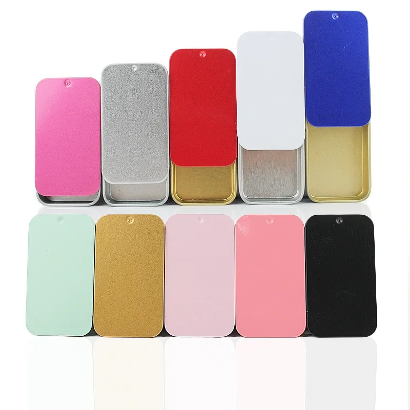 20pcs Metal Rectangular Empty Mini Tin Box Slide Cover Storage Box for Candy Portable Containers Small Organizer Storage Box