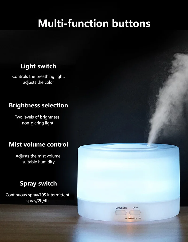 Difusor Aromatizador Ultrassônico 500ml 7 Cores LED Controle Remoto