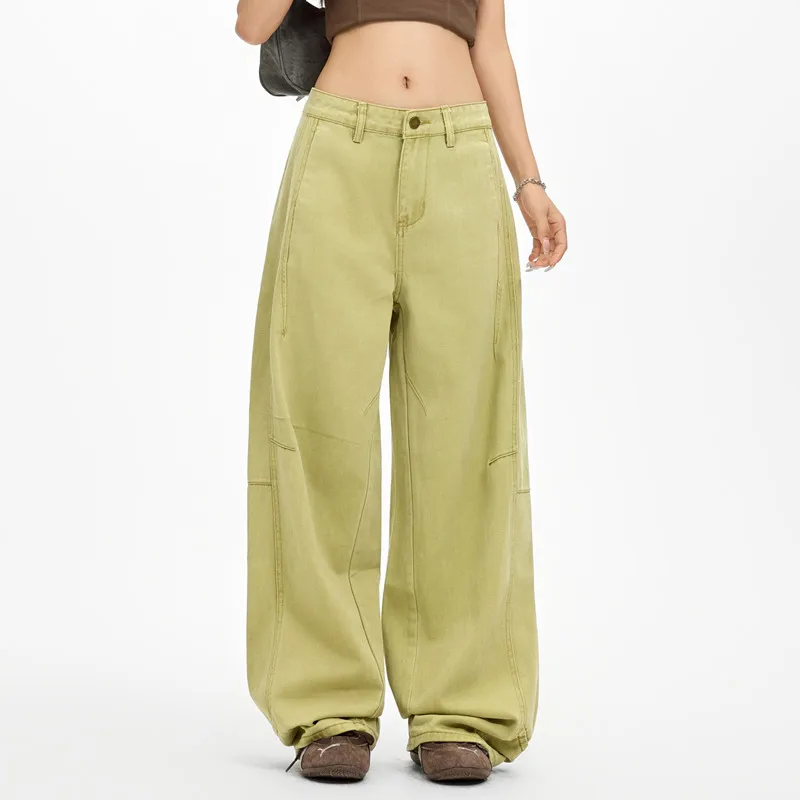 Summer White Casual Loose Vintage Splice Straight Baggy Jeans Women Y2K 2025 Fashion Low Rise Wash Denim Wide Leg Jean Pants