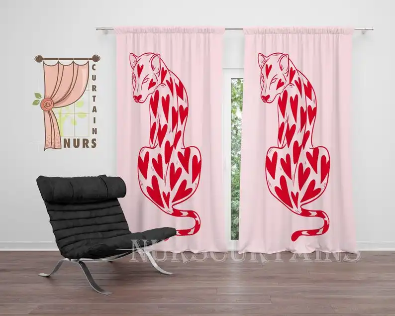 Heart Leopard Print Curtains: Funky Animal Pattern, Bold Love Style