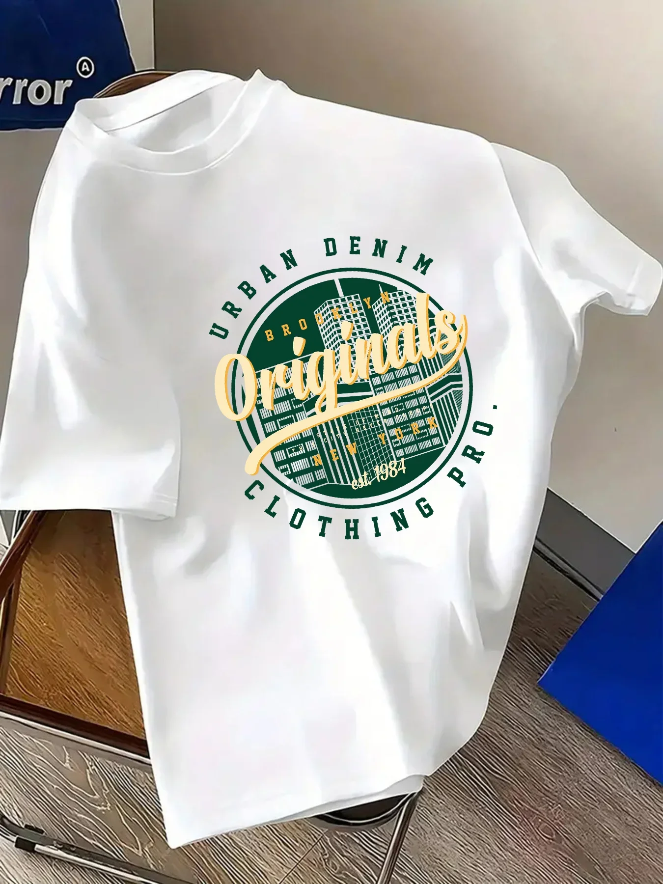 Vintage Varsity Font Circular City Building Originals Print Men's 100% Cotton T-shirt Casual O-neck Short Sleeve Streetwear Tops