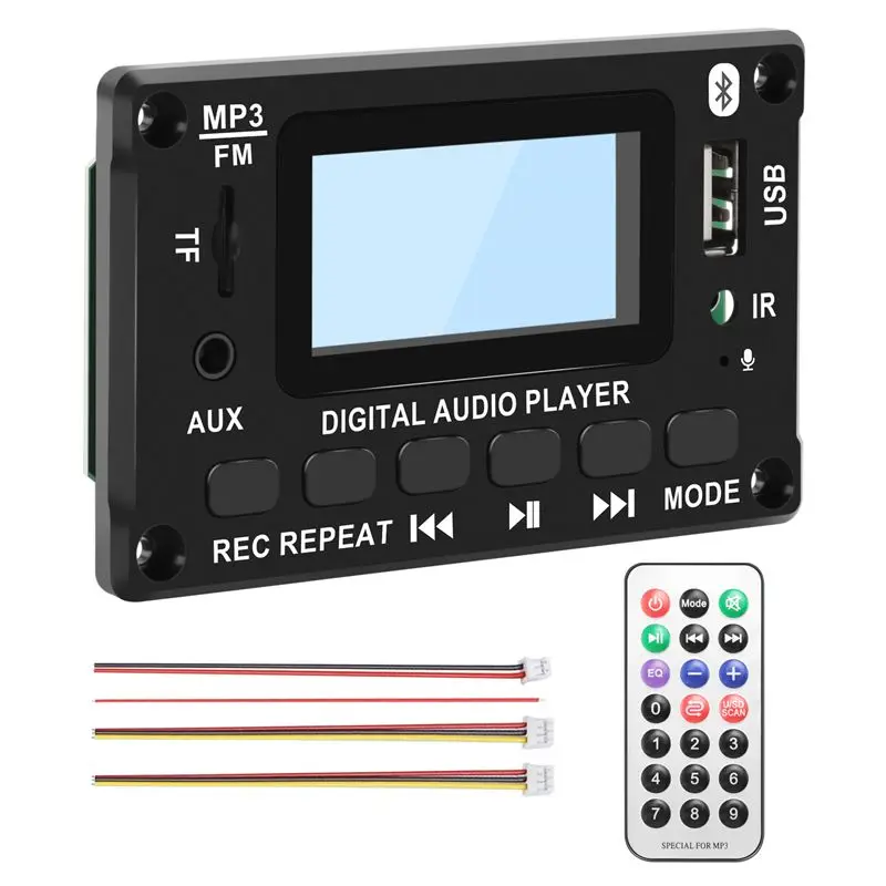 ABXV-Car Placa Decodificadora Bluetooth MP3 con Pantalla LCD, Módulo de Audio MP3, Altavoz, Compatible con Radio FM, AUX, USB, Reproductor MP3