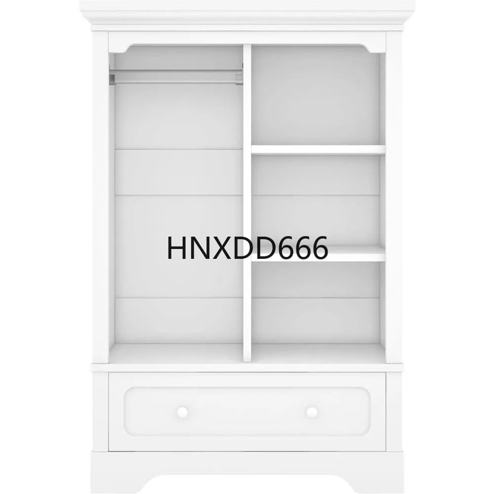 

Open Children's Wardrobe with a Hanging Rod and Open Shelves, Low Design Close to The Ground for Easy Access