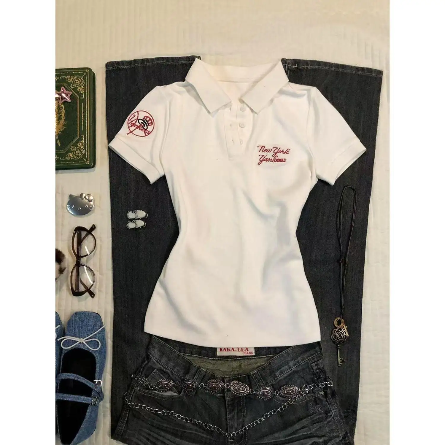 Spring and Summer Girls' Fashion Trend Personality Letter Embroidered Polo Shirt Collar Versatile Short Sleeve T-Shirt