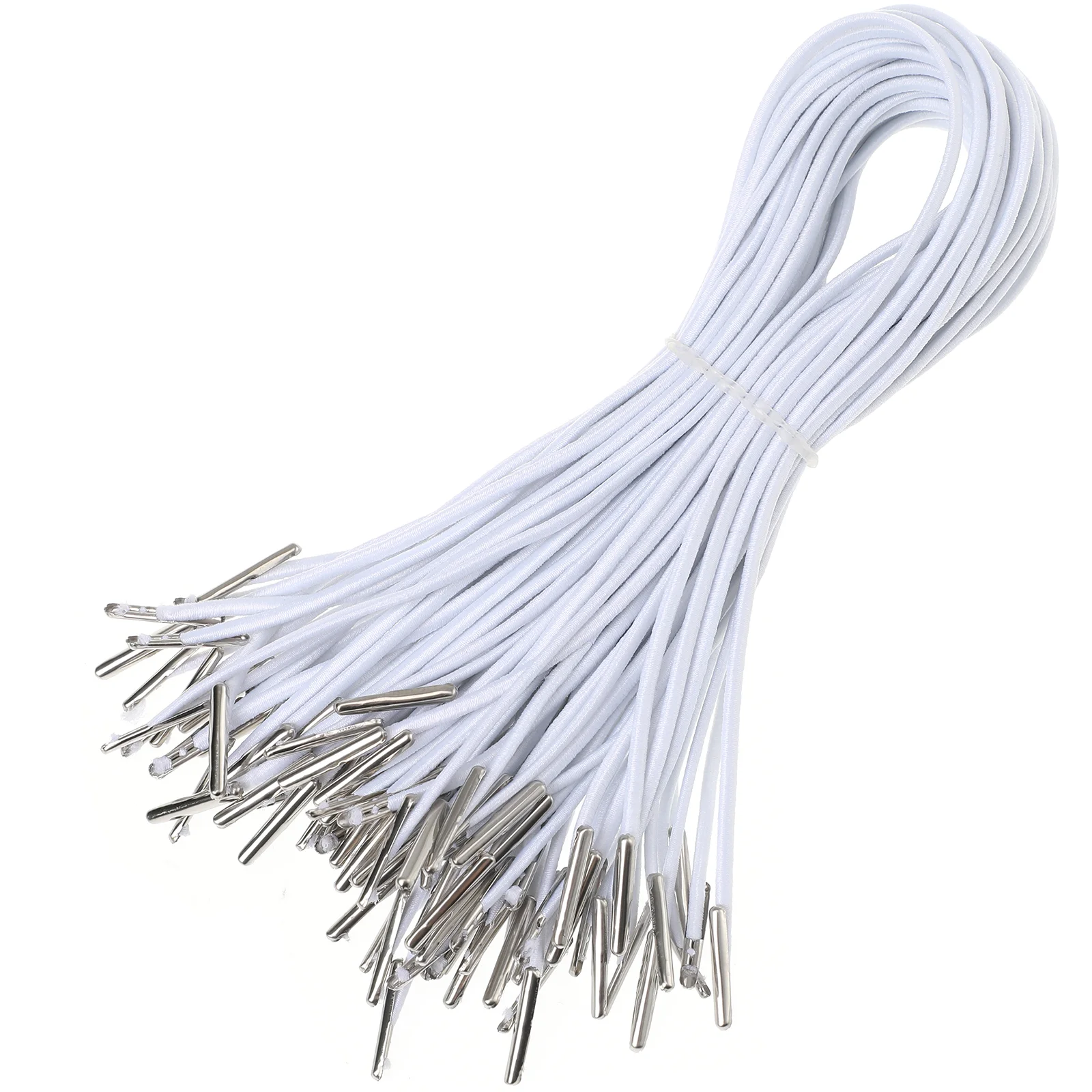 50 PCS White Elastic Cords Loops Rope Stretch Round String Barbed Hanging Badges