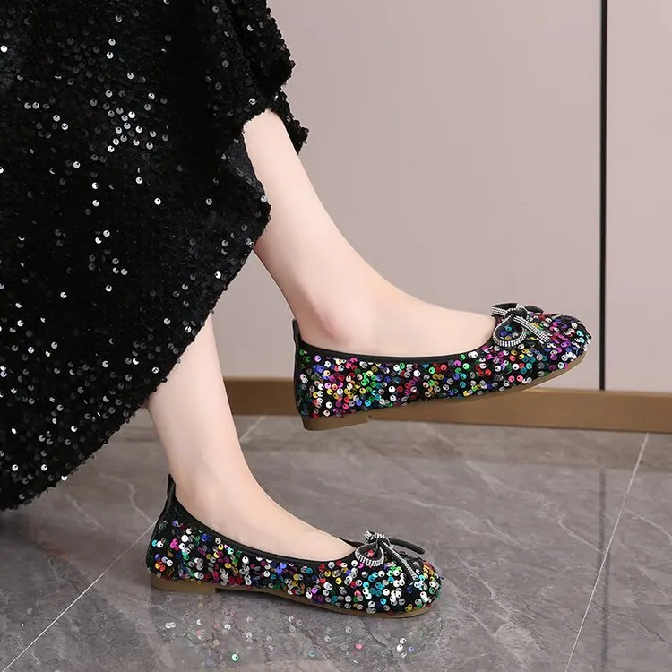 2026 Damen Glitzer-Ballerinas Lässige Gehschuhe Frühling Neu Runde Zehenkappe Schleife Modische Marken-Kleiderschuhe Zapatillas Mujer – Detail 16