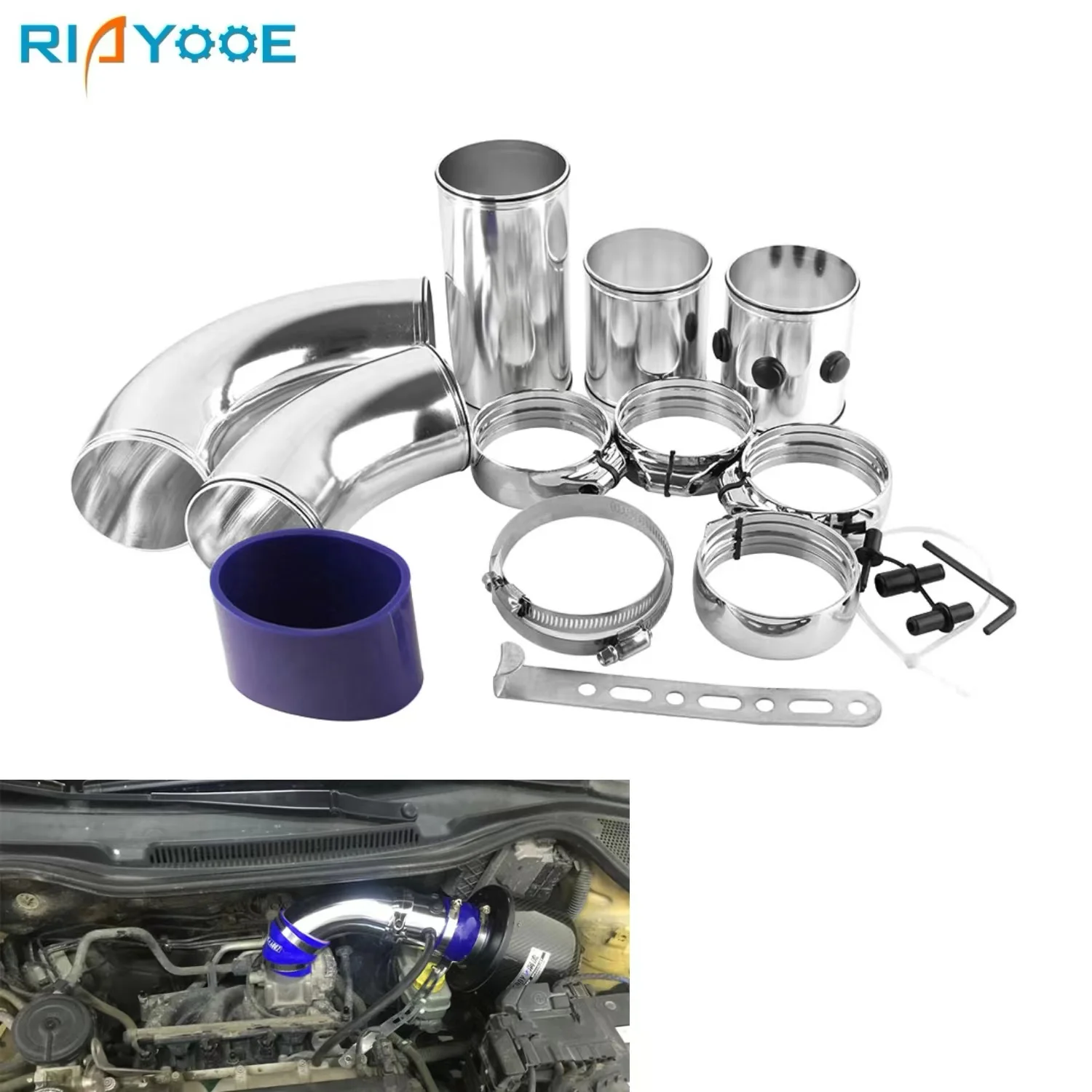 

3inch Car Engine Air Intake Pipe Kits DIY Modification with Plastic Clamp for Universal 76mm Aluminum Tube Auto Accessories