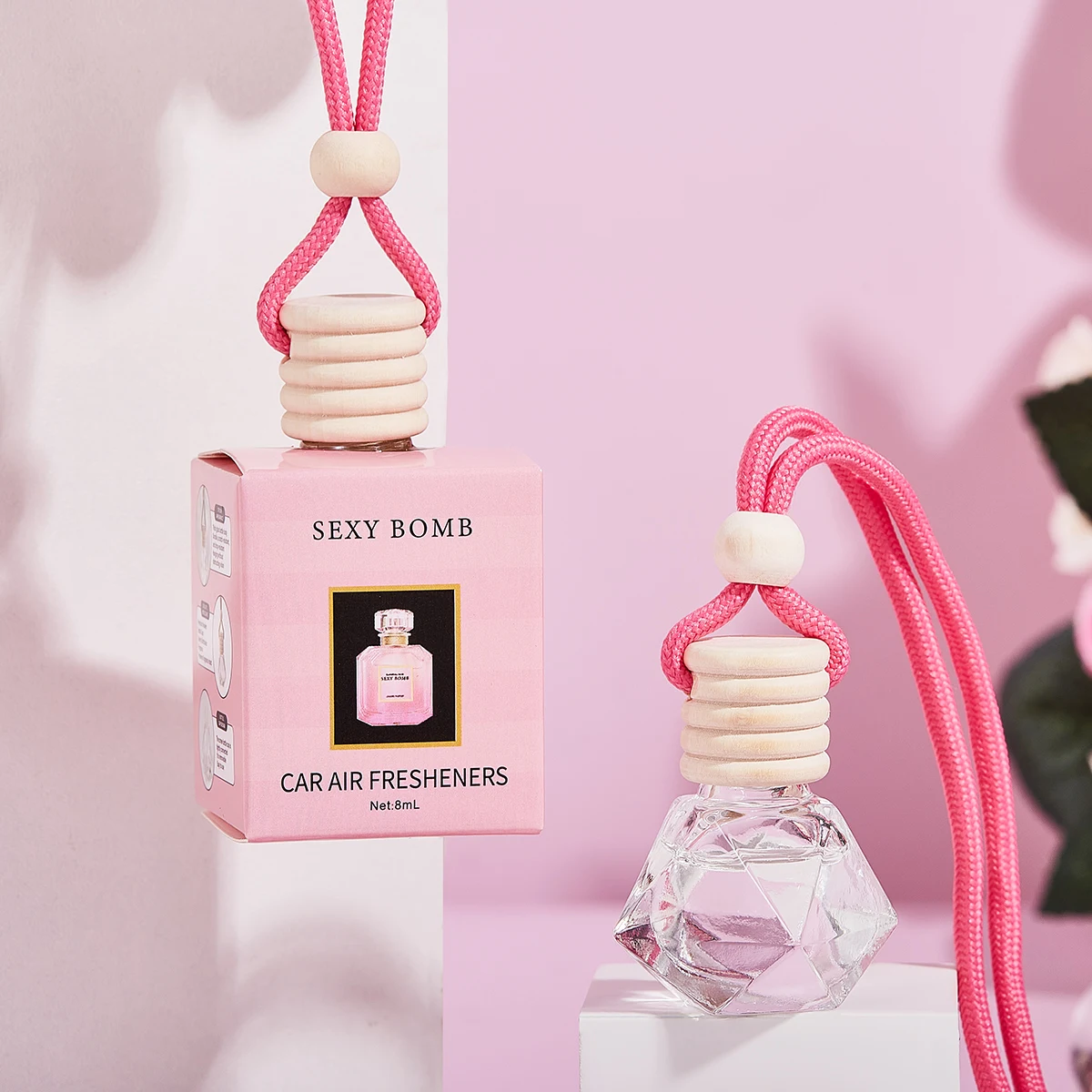 Pink car fragrance car interior accessories, perfume pendant car supplies, fresh air car fragrance image 2