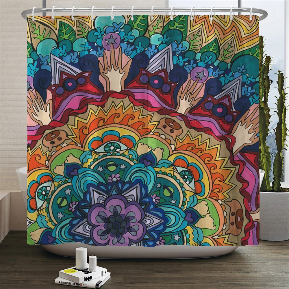 Bohemian style Shower Curtains Boho Flowers Bath Curtain Printed Polyester Fabric Bathroom Bathtub Decor Curtain with Hooks