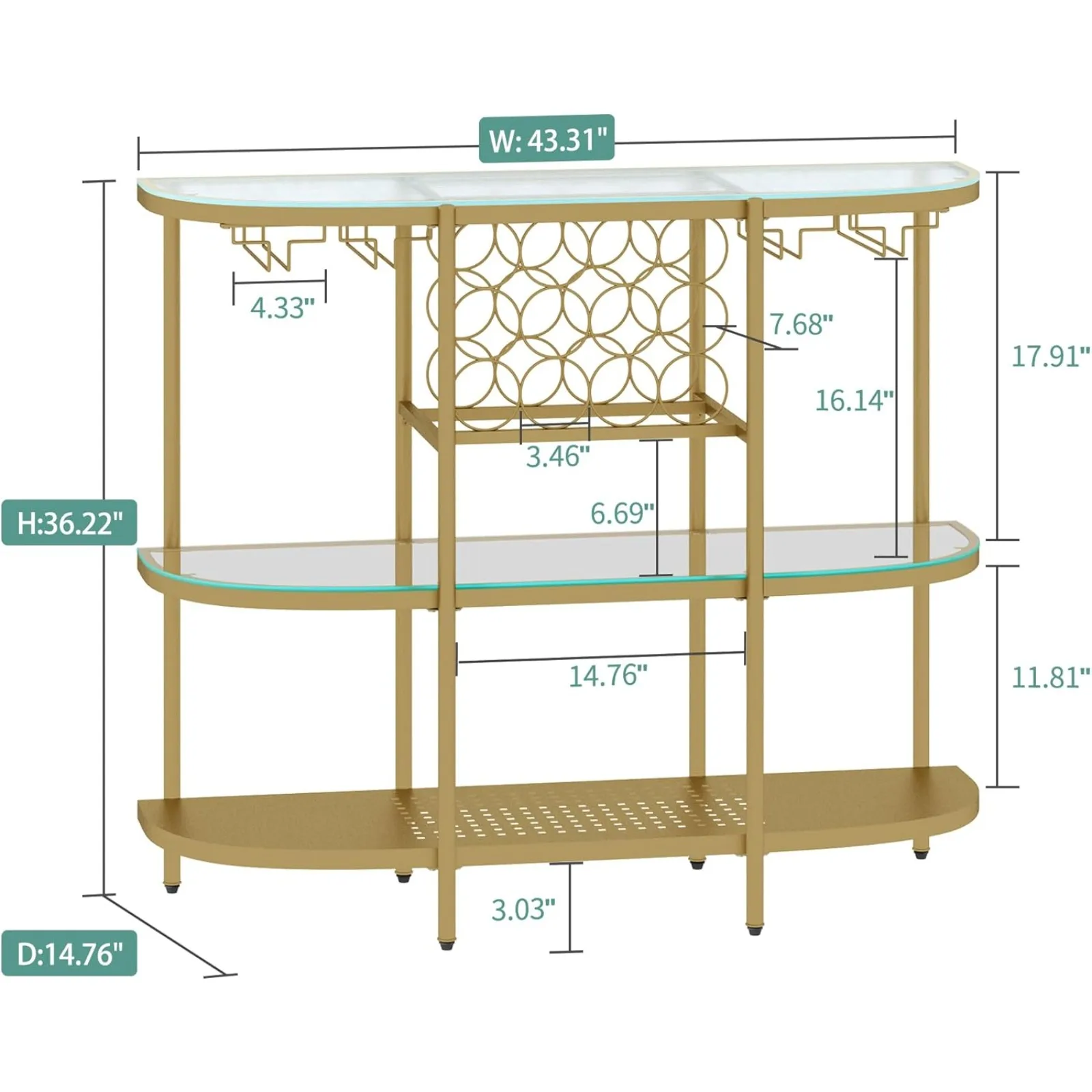 US Home Bar Table with Wine Racks, 3 Tier Wine Bar Table with Glass Holders, Wine Cabinet with Open Shelf, Liquor Bar Coffee