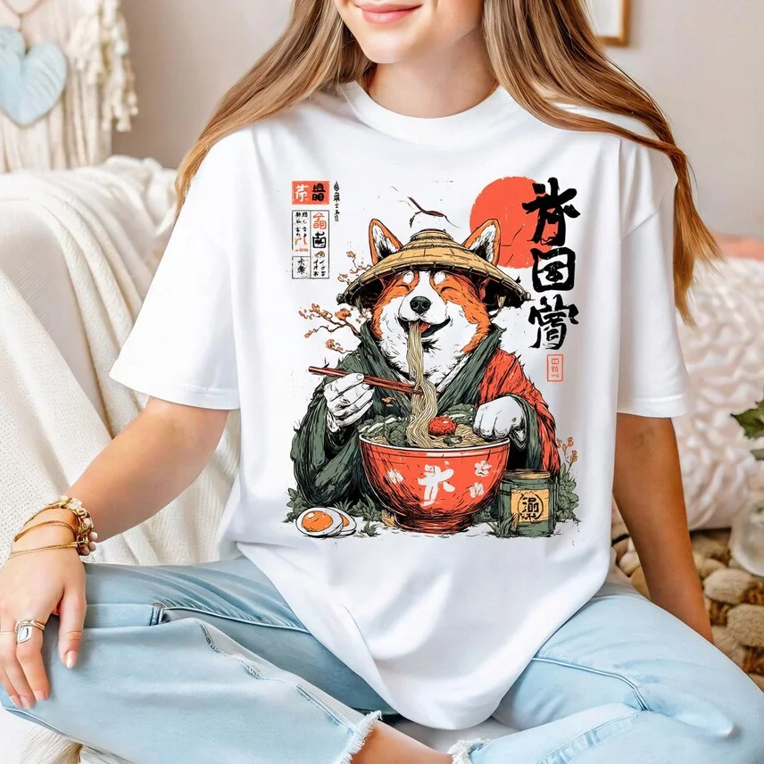 Corgi Ramen T-shirt, Corgi Mom Shirt, Funny Welsh Corgi Tee, Kawaii Corgi Tee, Japanese Foodie Shirt, Food Lover Shirt