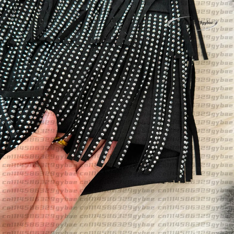 2026 American Style Women's Shorts Summer Belt Gathered Waist Zipper Spliced Beading Tassel Shorts Female New Fashion
