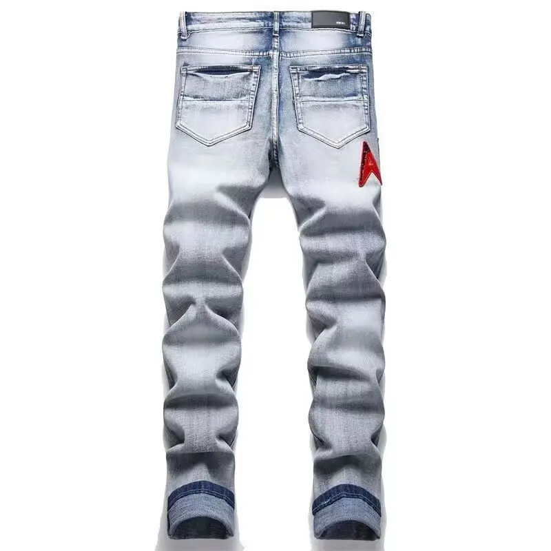 High Street stretch borduurwerk herenjeans gescheurde streetwear jeans punkstijl broek voor heren slanke mode kleine voeten herenjeans