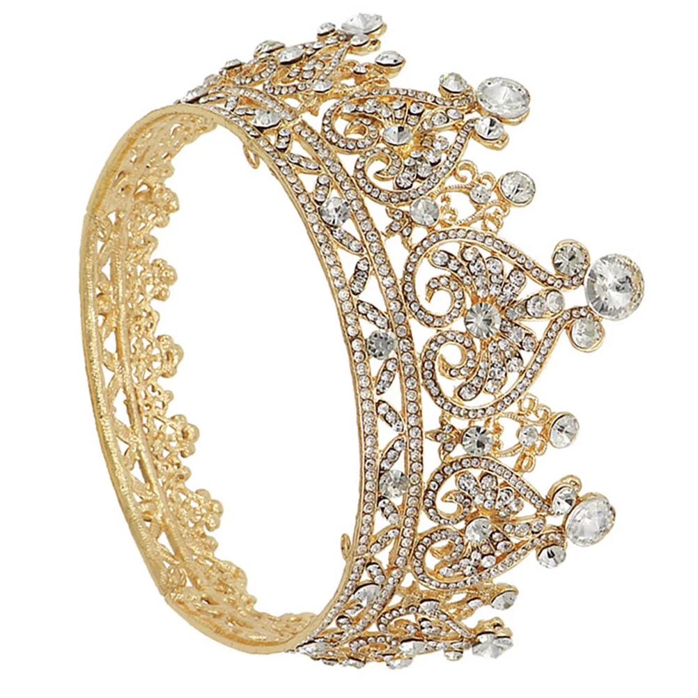 

1Pcs Luxury Baroque Crown Alloy Crystal Inlaid Hair Ring for Bride Wedding Party Hair Decoration Rhinestone Crown