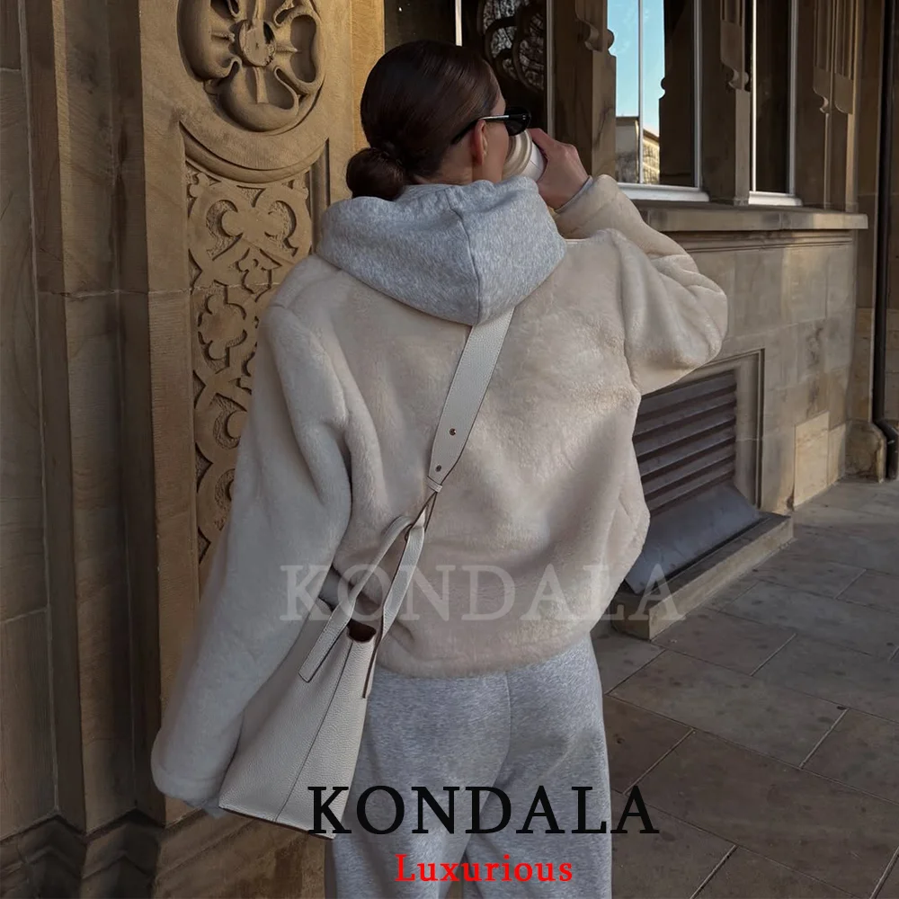 KONDALA décontracté Chic fourrure vestes femmes à manches longues boutons manteaux amples mode 2026 printemps Streetwear Y2K fille vêtements d'extérieur