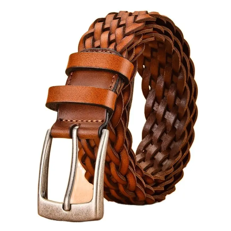 

2024 Full grain Genuine leather belt with knitting design woven Men Genuine Leather Belts