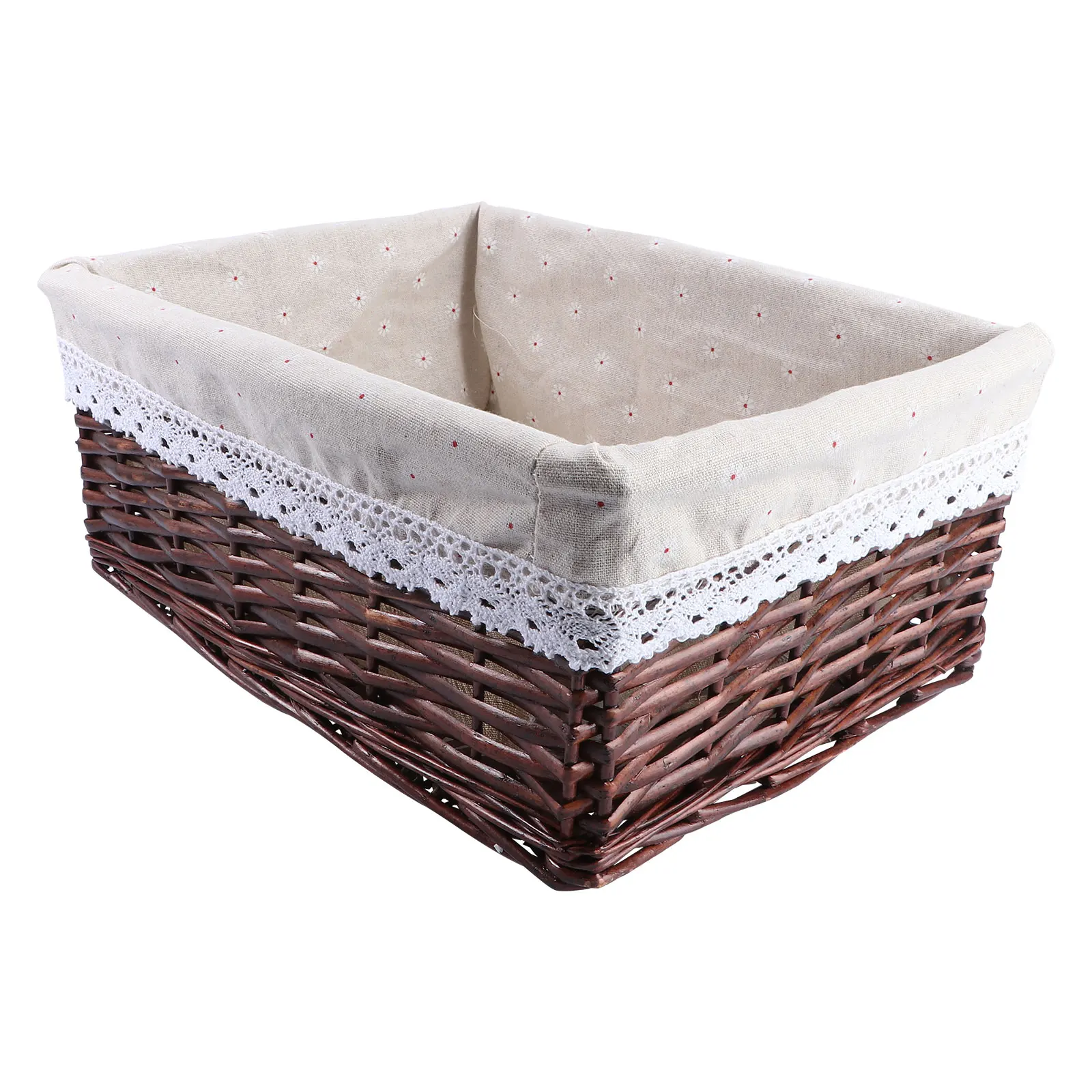

Foldable Large Capacity Willow Storage Basket for Home Laundry Toy Kitchen Organizer Brown Fabric Lined