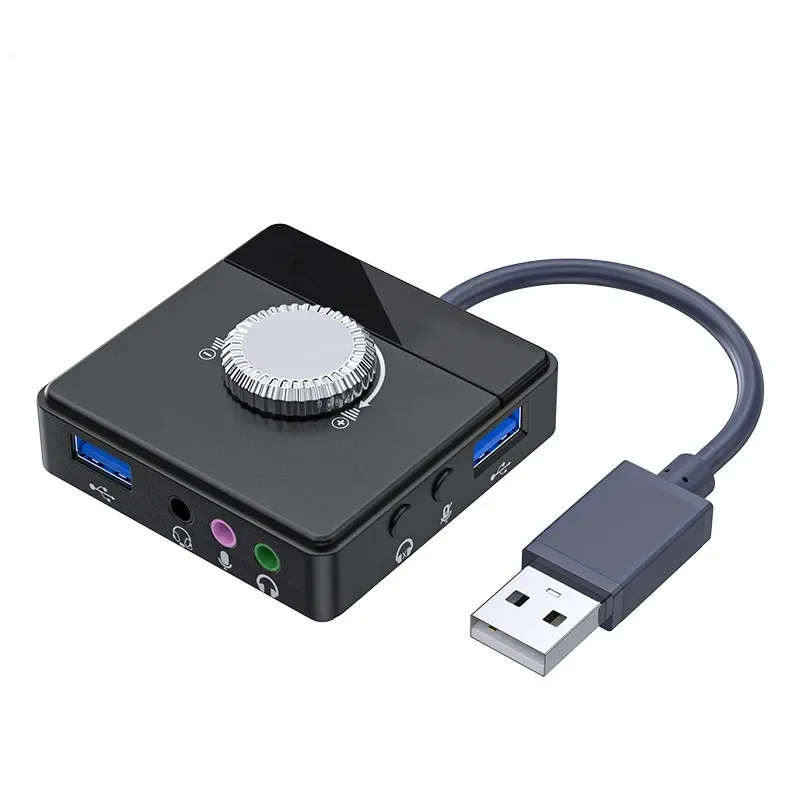 

USB HUB External Sound Card 3 Ports To 3.5mm Jack Driver-Free Volume Adjustable Sound Card External Stereo Audio Adapter