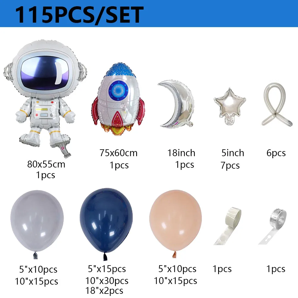 115Pcs Outer Space Party Decorations Balloon Garland Kit Space Themed Rocket Astronaut Foil Latex Balloons for Boys Kids