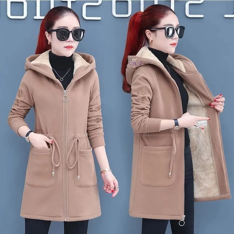 Arctic Velvet Thickened Casual Mid length Coat Popular New Fashion Hooded Slim Fit Korean Edition 2020 New