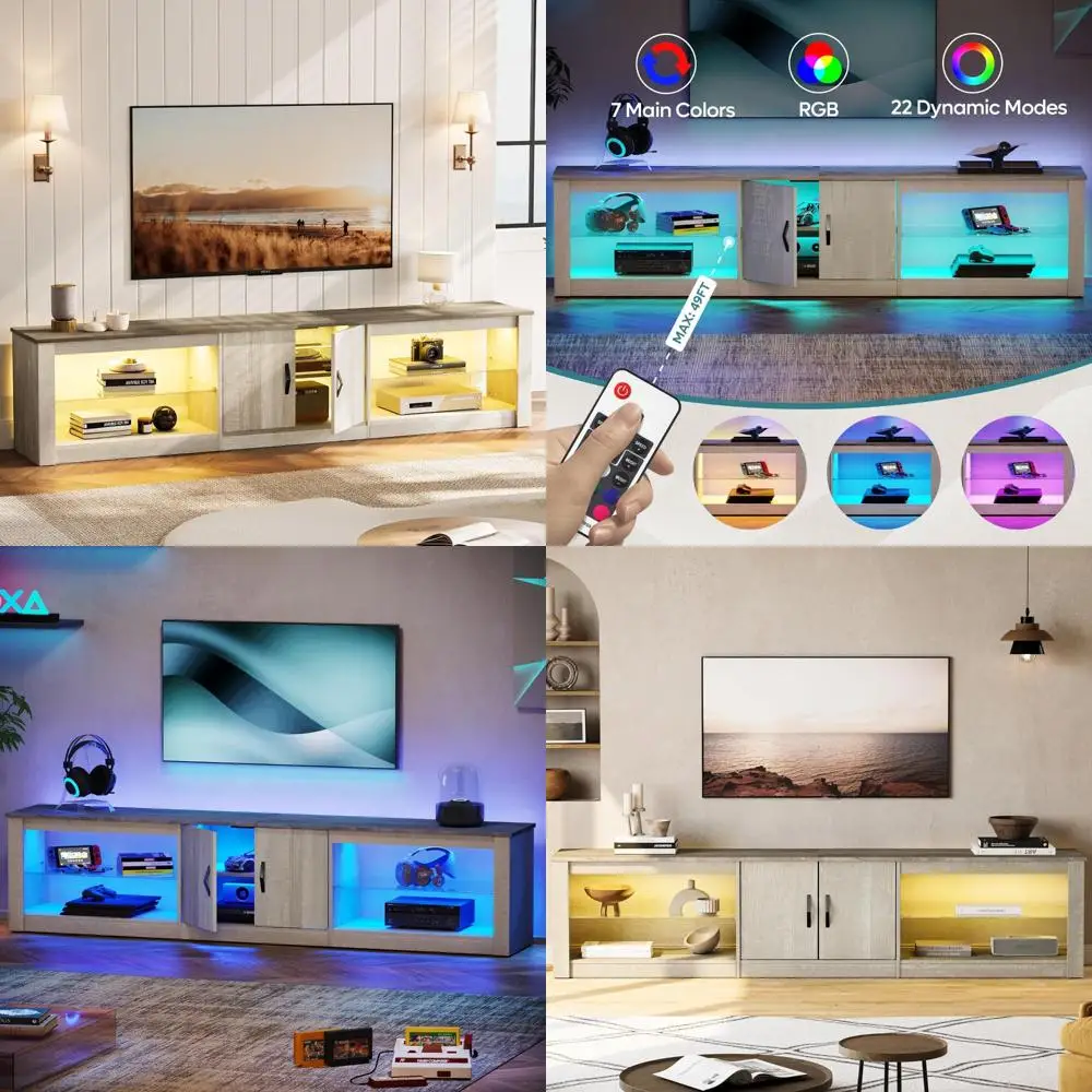 LED Gaming Entertainment Center with Storage Cabinet and Adjustable Glass Shelf for 75-86 Inch TVs, Ideal for PS5