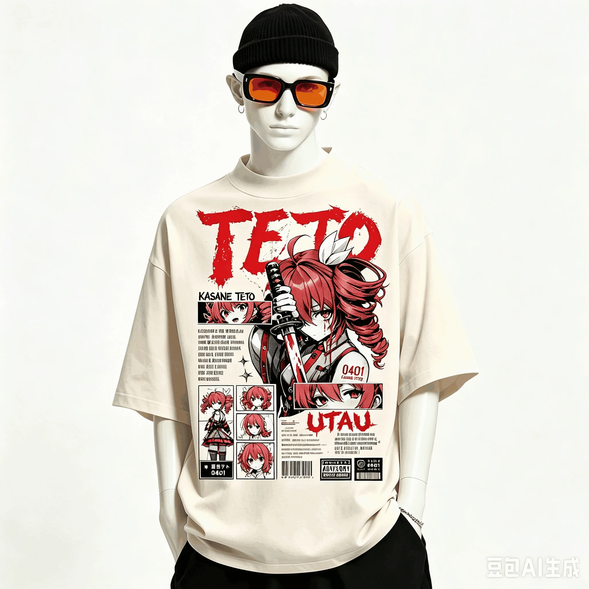 Kasane Teto Übergroßes Unisex-T-Shirt mit Grafikdruck und Rundhalsausschnitt für Männer und Frauen, hochwertige Y2k-Kurzarm-Streetwear aus weicher Baumwolle – Detail 4