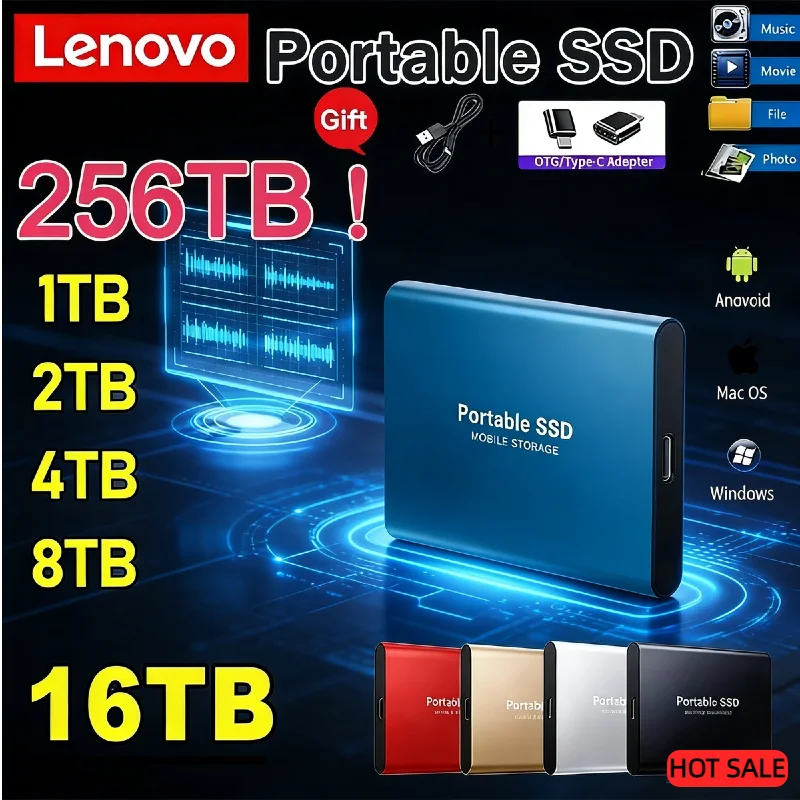 

Внешний твердотельный накопитель Lenovo USB3.1, портативный SSD, 1 ТБ, 2 ТБ, 128 ГБ, 256 ГБ для ноутбуков, ПК, Mac и мобильных устройств