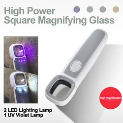 32/36/44/50X Illuminated Magnifying Glass with 2 LED lights and 1UV Violet Lamp Handheld Reading Magnifier for Reading Jewelry