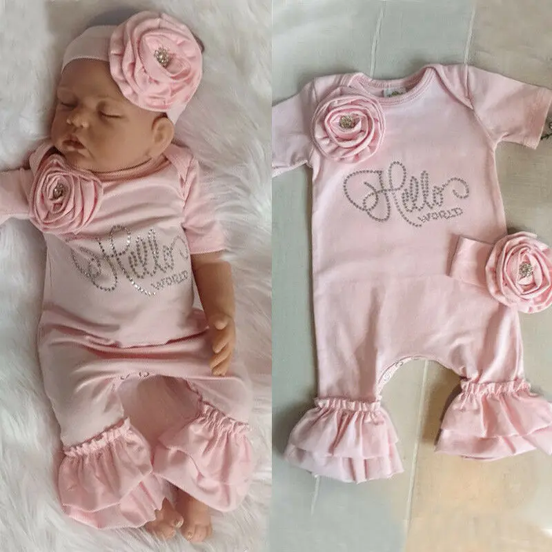 

New Newborn Baby Flower Romper Girl Jumpsuit Headband Outfits Girls Clothes Set
