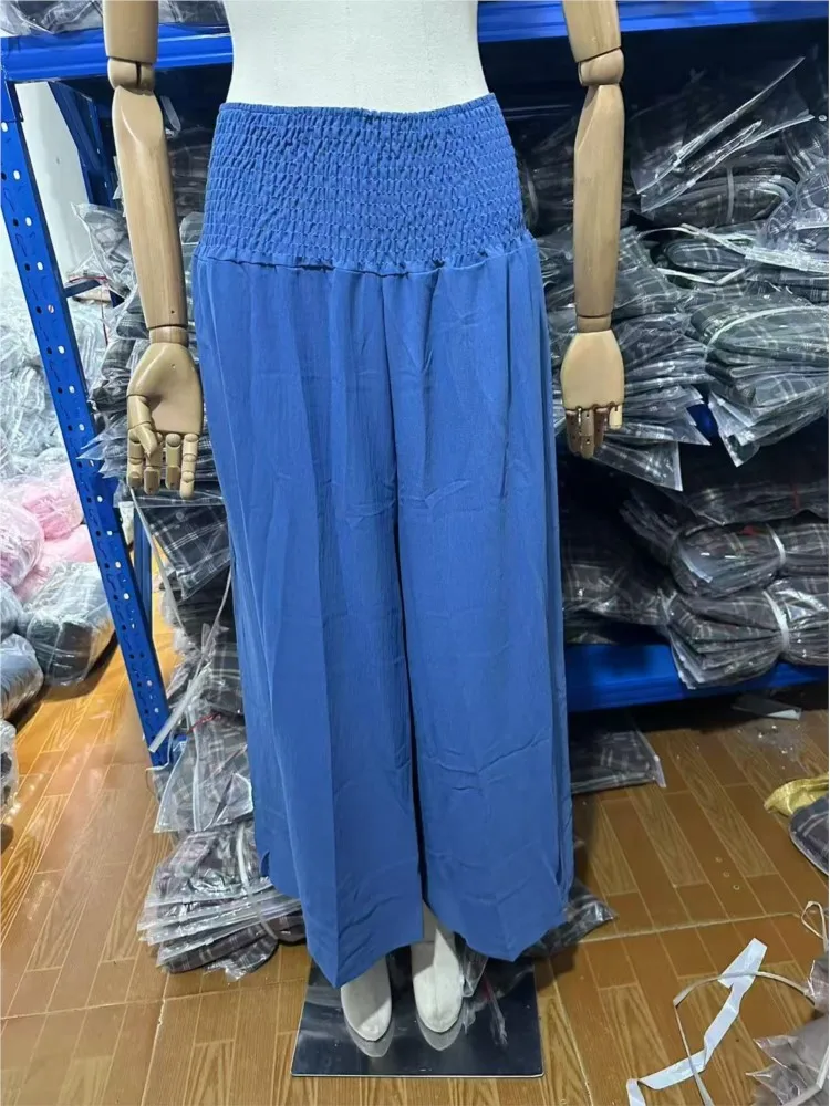 New 2025 Women's Spring Summer Casual Loose Wide Leg Pants Fashion High Waist Solid Color With Pocket Long Pants Female Trousers