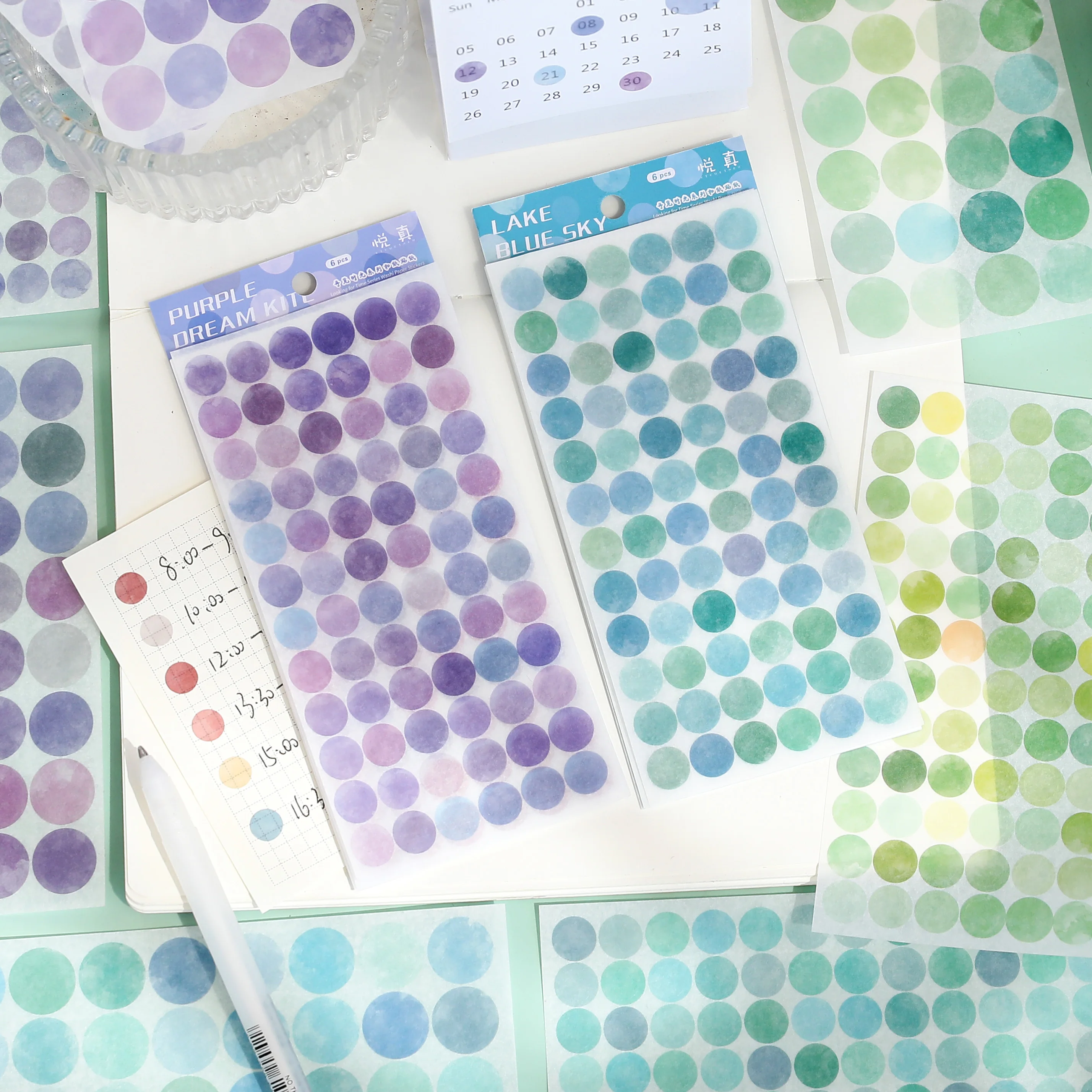 6sheet Dream Time Round Stickers Multi Color Dots Marker Sticker Note Decoration for Diary Schedule Album F7055