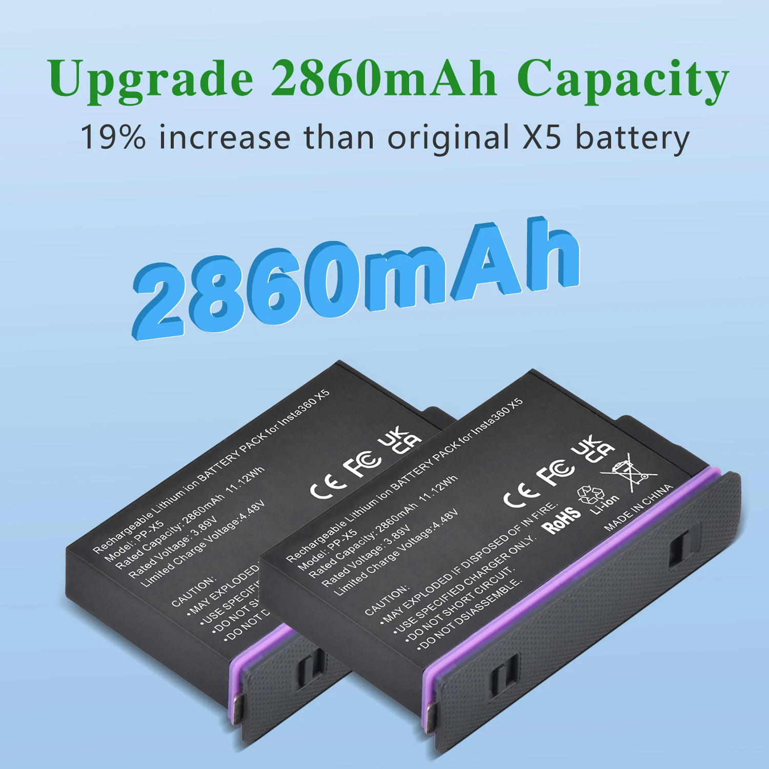 بطارية بديلة 2860 مللي أمبير في الساعة لـ Insta360 X5، صندوق شاحن سريع لملحقات كاميرا الحركة Insta 360 X5