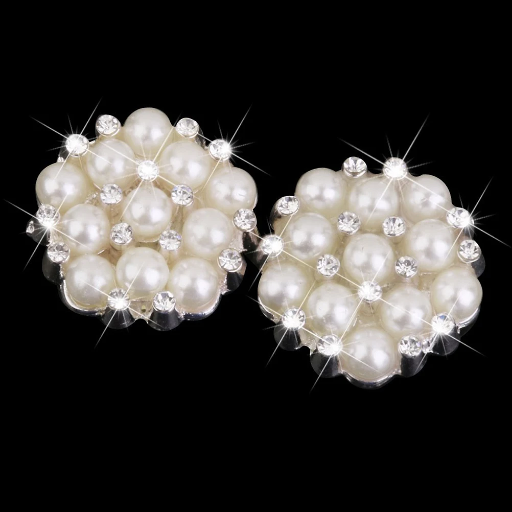 

10pcs Acrylic Zinc Alloy Rhinestone Embellishments 20mm Silver Beige Flat Back Decorative Buttons For Garment Bags Hairband