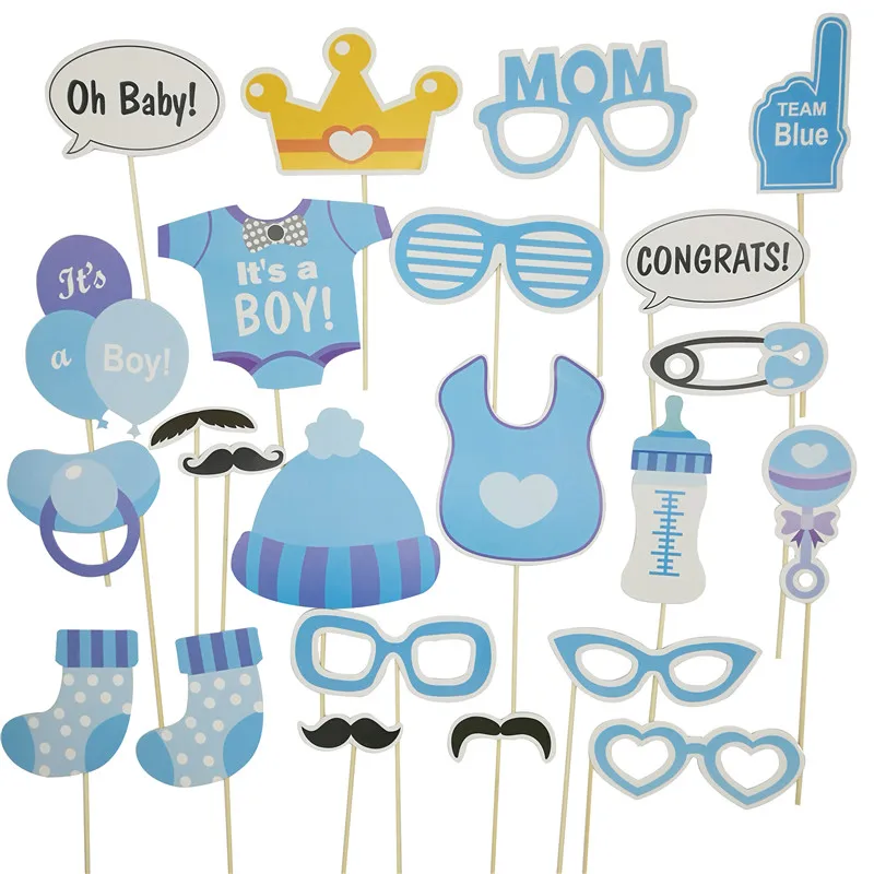 Chicinlife 25Pcs It's A Boy/Girl Photo Booth Props Birthday Party Baby Shower Gender Reveal Photobooth Props Decoration Supplies