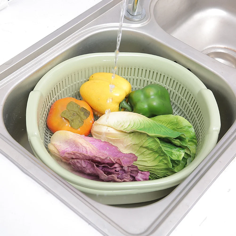 

2 In 1 Wash Colander Detachable Fruit Vegetable Strainer Green Stackable Kitchen Drainage Tool Plastic Colander Bowl