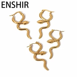 ENSHIR 316L Stainless Steel Gold Color Snake Stud Earrings for Women Personality Niche Special Jewelry Accessory