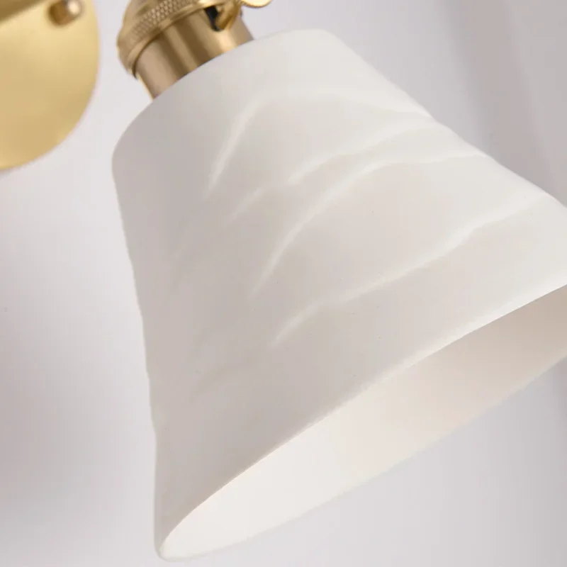 

Japanese Brass Mirror Front Wall Lamp Nordic Simple Bedroom Bedside Retro Japanese Tea Room Mountain Shadow Ceramic Wall Lamp