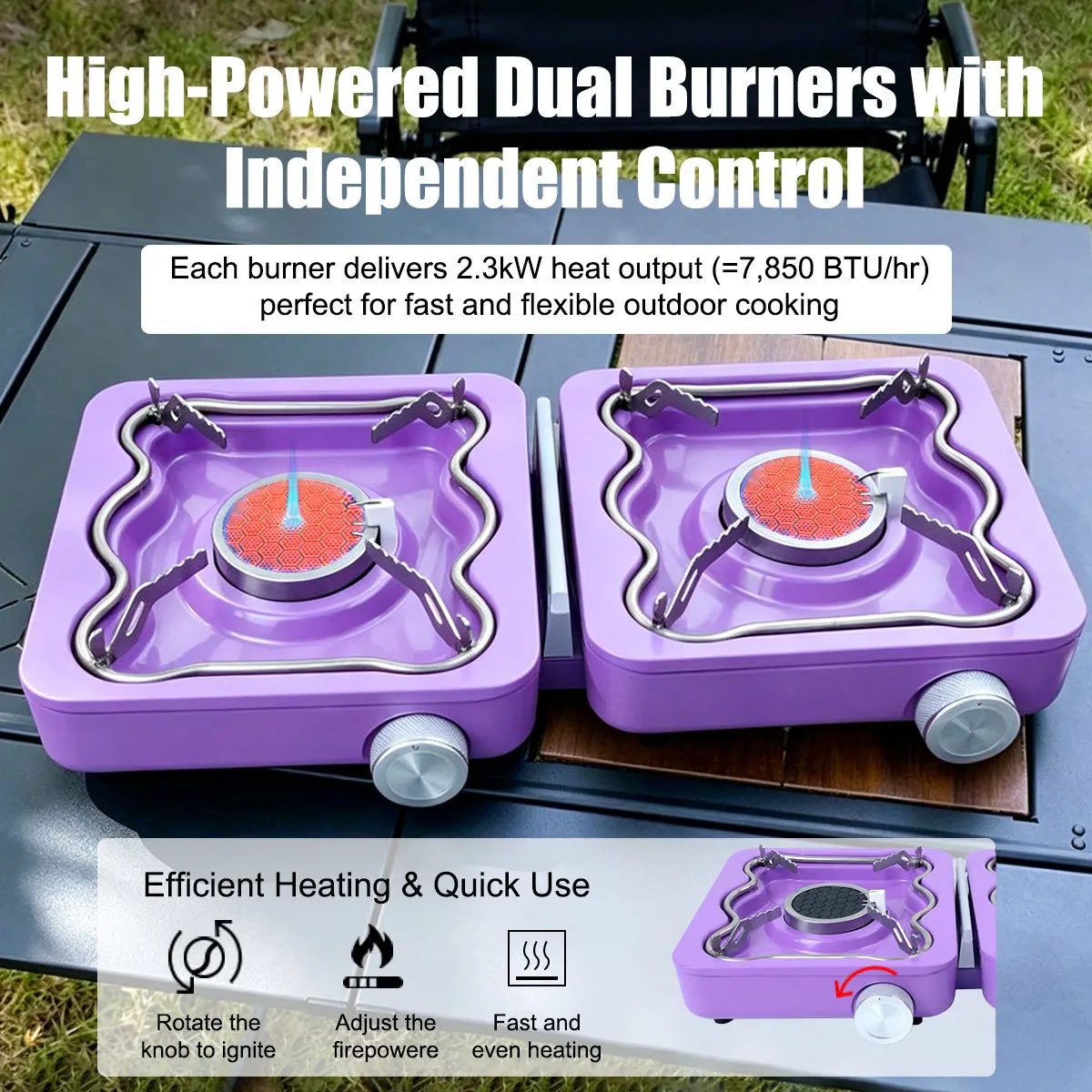 

5500W High Power Double Burner Camping Gas Stove - Portable Foldable Outdoor BBQ Grill - Split Type Butane Propane Burner