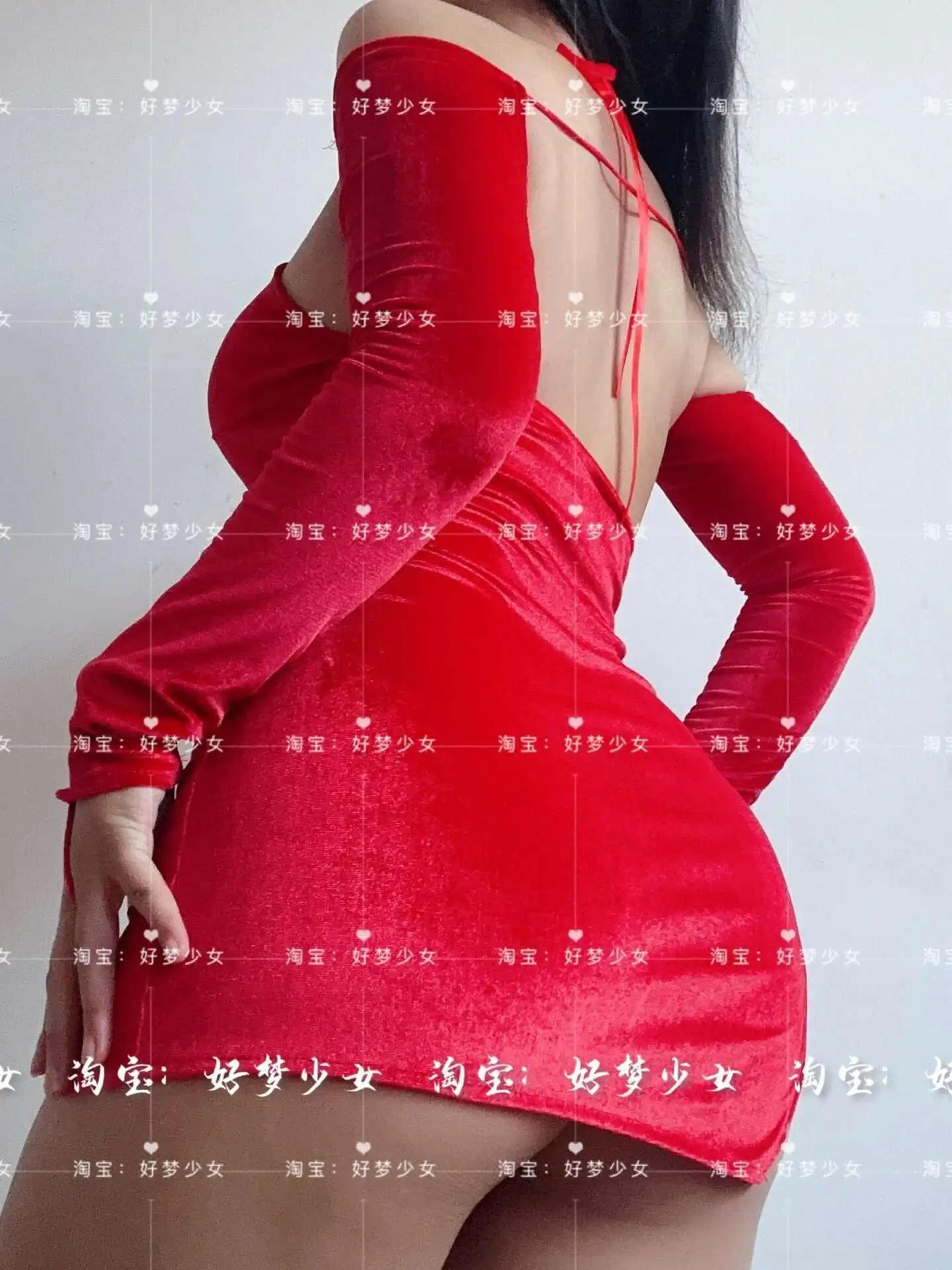 WOMENGAGA Sexy Red Velvet Chain Open Back Split Mini Dress Spicy Girl Christmas New Year Strap Dress Girl Women Tops X8NL