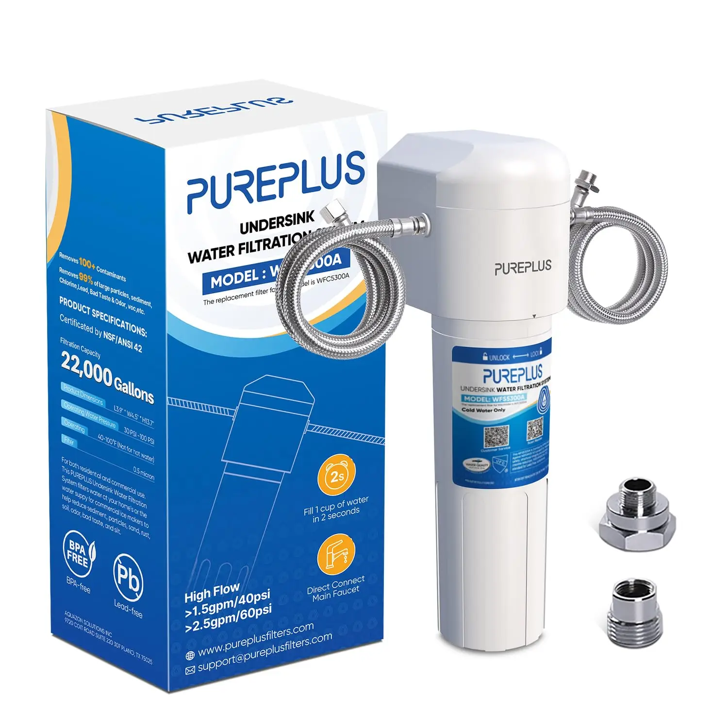 

Under Sink Water Filter System, 22000 Gallons Capacity, NSF/ANSI 42 Certified, Removes Chlorine and Heavy Metals