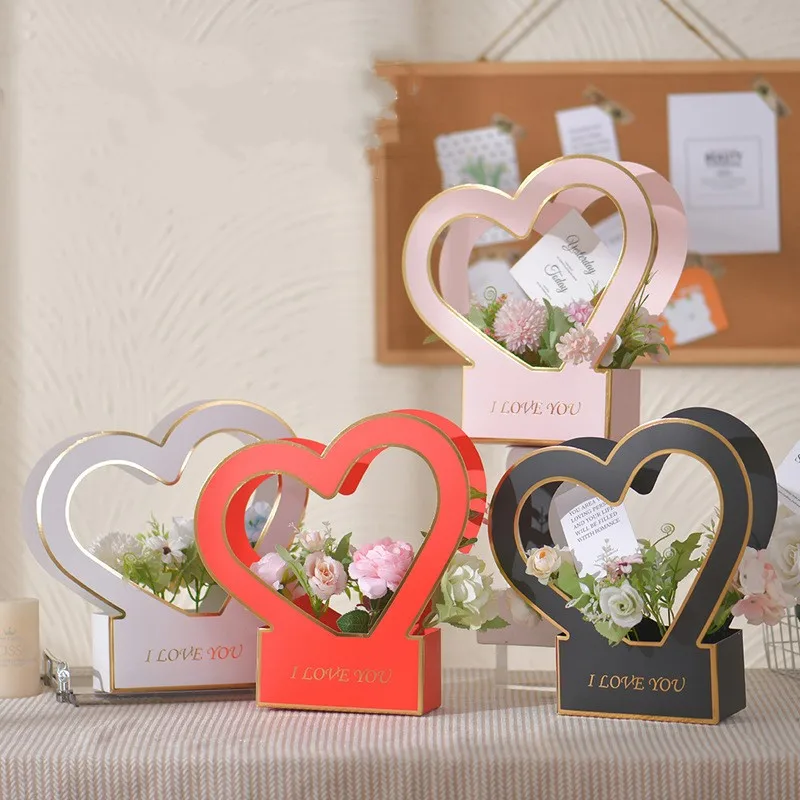 Heart Flower Box Romantic Wrapping Paper Box Women Gift Basket Tote Bag Gift Wrap Paper Love Flower Basket Wedding Supplies