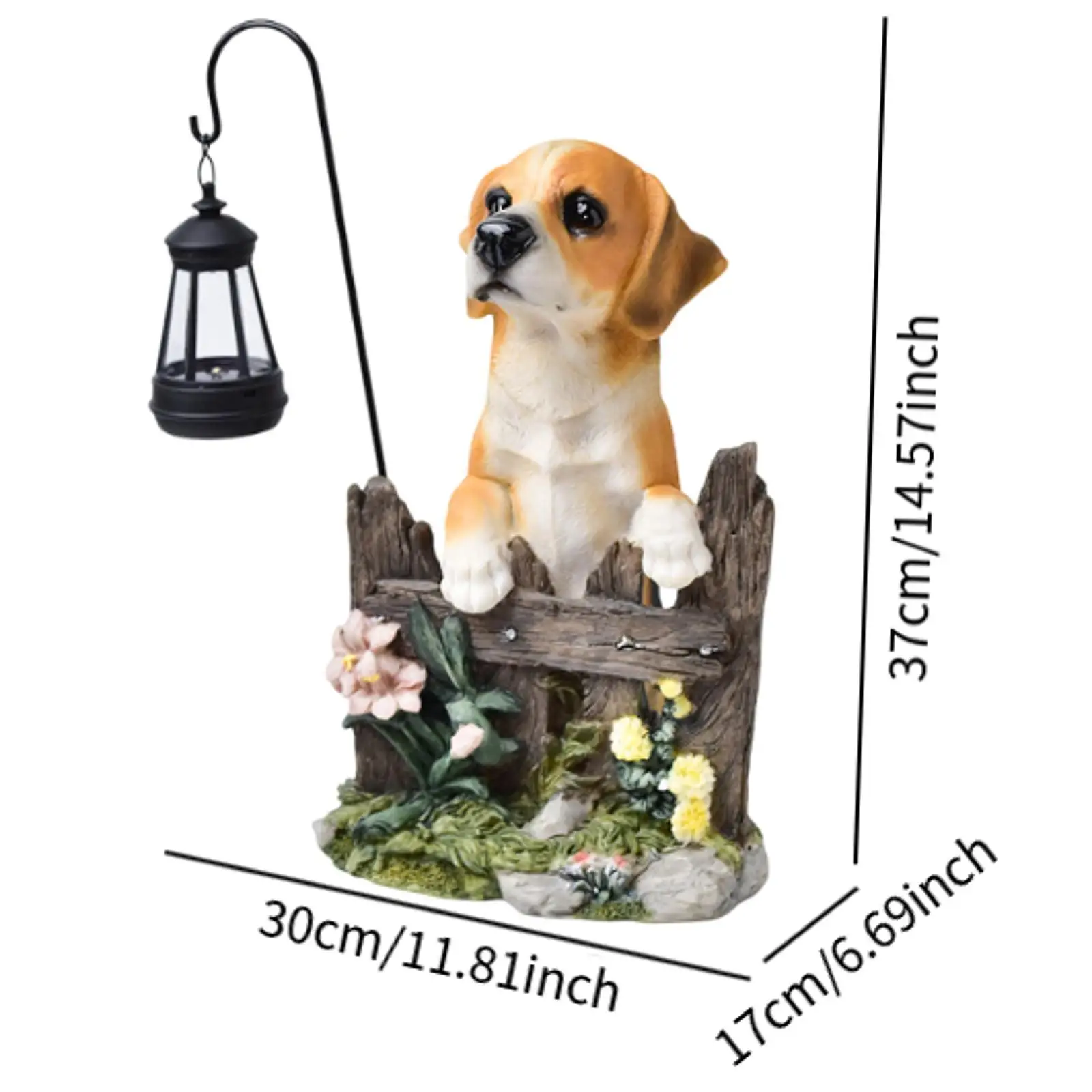 Dog Figurine with Solar Light Dog Craft Statue for Decorating Outside Home