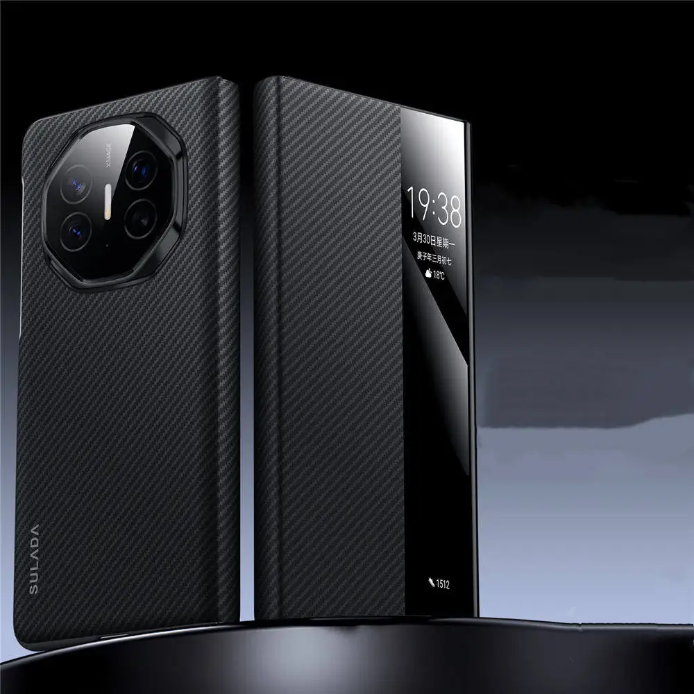 

Magnetic Slim Aramid Fiber Pattern Leather Case For Huawei Mate XT Skin-feel Business Cover